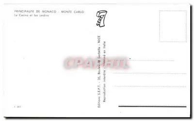 Casino di Monte-Carlo — Giardini — Edizioni S.E.P.T. - 35, Boulevard Gorbella - Nice — Verso