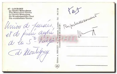 Jaskinia w Lourdes — Świątynia Najświętszej Maryi Panny — Wydawnictwo A. DOUCET — Rewers