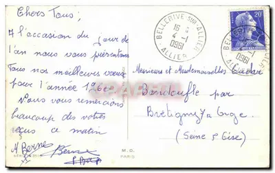 Zimowy widok wioski — Dobrej Pogody — wydawca M.D. PARIS — Rewers