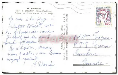 Falaise i Porte d'Aval — Etretat — Wydawca GREFF, S.E.R.P. nr 767-14 — Rewers