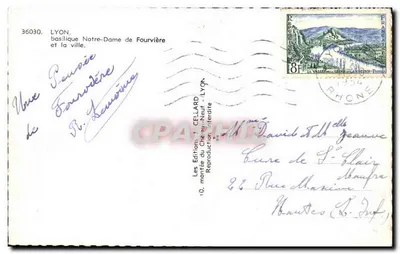 Lyon — bazylika Notre-Dame de Fourvière i miasto — Wydawnictwo J. Cellard, Lyon — Rewers
