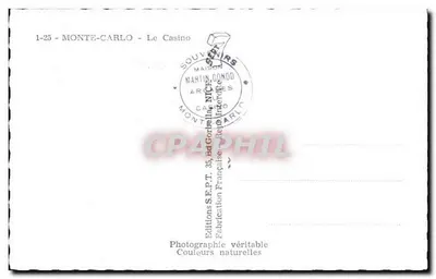 El Casino de Monte-Carlo — vista del edificio principal — Ediciones Martin Conod — Reverso