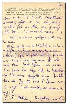 Alençon — O Pavilhão — Propriedade de M. Martin, pai da Irmã Thérèse de l'Enfant-Jésus — editor não visível — Verso
