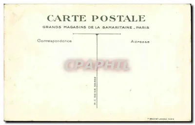 Dwa dzieci i pies w ogrodzie — OH ! COMME PAPA A LANCÉ HAUT LA BALLE ! — Grands Magasins de la Samaritaine, Paryż — Rewers