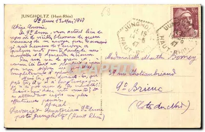 Bilhete postal antigo Jungholtz Ht Rhin — Verso
