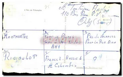L'Arc de Triomphe — Paris — éditeur Chantal — Verso