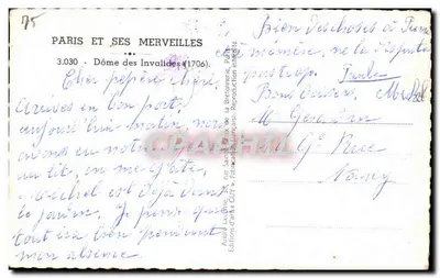 Domo dos Inválidos — Paris — Edições de Arte GUY — Verso