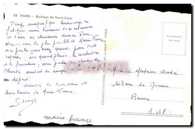 Paris — Basílica do Sagrado Coração — Edições Chantal, 74, rue des Archives, Paris — Verso