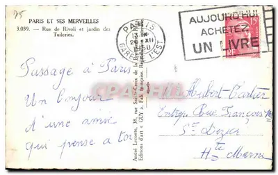 Rue de Rivoli i ogród Tuileries — Paryż — wydawca GUY n°3.039 — Rewers
