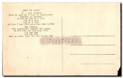 Bilhete postal antigo Fort De Vaux Les Citernes Militaria — Verso