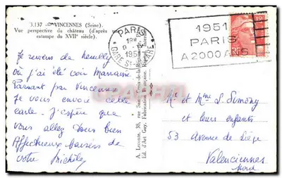 Zamek w Vincennes — perspektywa z XVII wieku — wydawca Guy, nr 3.137 — Rewers