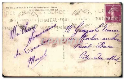 Jezioro Gaube (wys. 1800 m) — i Vignemale (wys. 3298 m) — wydanie fotograficzne GENAULT — Rewers