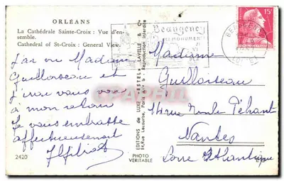 Orléans — De Sint-Kruiskathedraal — Algemene uitzicht — Éditions de Luxe Lavelle, Parijs — Achterkant
