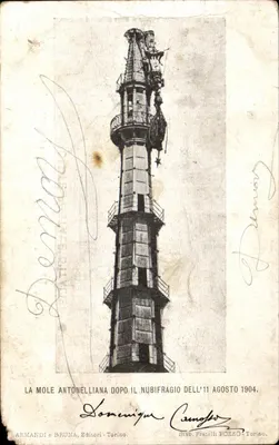 A Mole Antonelliana — após o nubifragio do 11 de agosto de 1904 — editor Armandi e Bruna, Turim