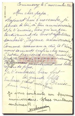 Bouquet de pensées colorées — carte d'anniversaire imprimée avec texte manuscrit — Rewers