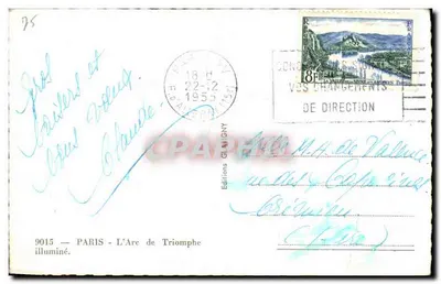 Bilhete postal antigo Paris — O Arco do Triunfo ilumina — Verso