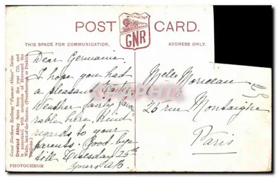 Bilhete postal antigo Crowland Abbey — Verso