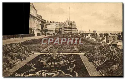 Bilhete postal antigo Eastbourne The gardens