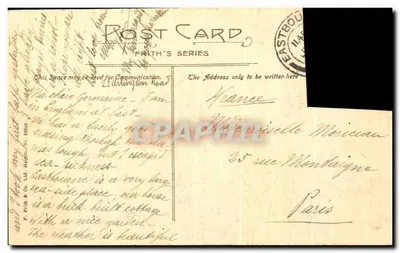 Bilhete postal antigo Eastbourne The gardens — Verso