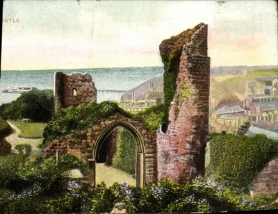 Bilhete postal antigo Castelo Ruínas Hastings