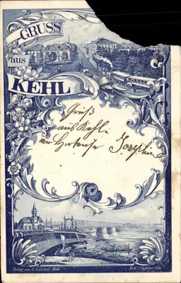 Bilhete postal antigo Trem de Kehl