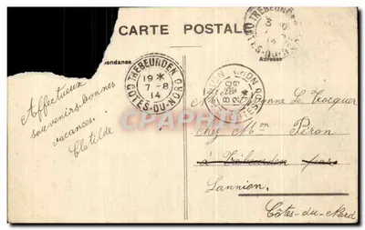 Bilhete postal antigo Larroque A Postagem e a Prefeitura — Verso
