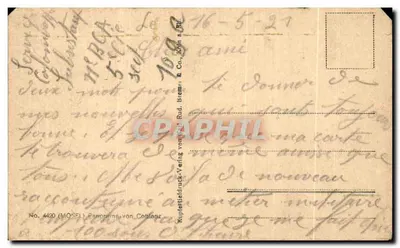 Koblenz — widok z lotu nad miastem i Rynem — Kupferstich-Verlag von Rud. Breme & Co. — Rewers