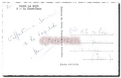Paris à Noite — O Sacré-Cœur — Editions du Globe — Verso