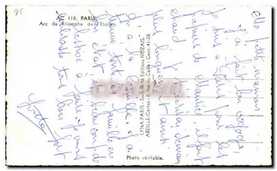 Arc de Triomphe — Paryż — Wydawca LYNALÉ-CARTES, n° AC 118 — Rewers