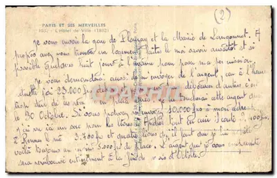 Bilhete postal antigo Paris e suas maravilhas o Hotel de Ville — Verso
