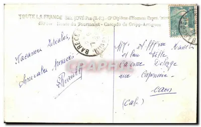 Wodospad Gripp-Artigues — Wydawca JOVÉ Paa (B.P.) — nr 499 — Rewers