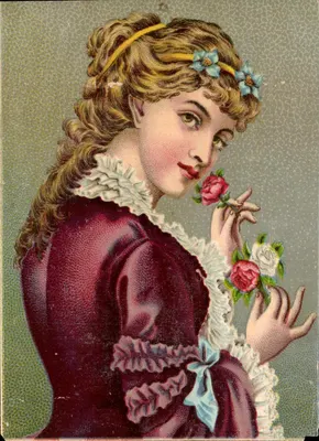 Jovem mulher em vestido vermelho — flores e faixa — Paul Maireresse, Cambrai