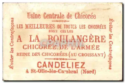 Criança em uniforme — vendedor de chicória — Fábrica Central de Chicória Candelier — Verso