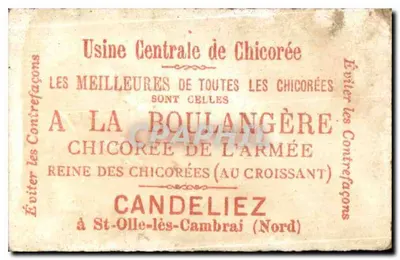 Pequeno soldado em armadura — ilustração publicitária — Fábrica Central de Chichória Candelier em St-Olle-lès-Cambrai (Nord) — Verso