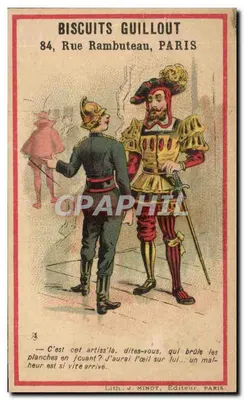 Soldado e arlequim — publicidade para os biscoitos Guillout — Lith. J. Minot, Paris