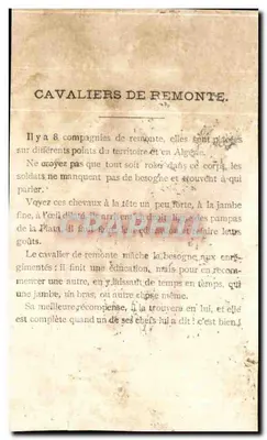 Chromo Cavaleria de Remonte Cheval Militaria — Verso