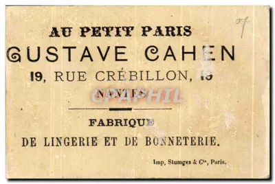 Au Petit Paris — Gustave Cahen, 19 Rue Crébillon, Nantes — publicidade sobre a eletricidade — Verso