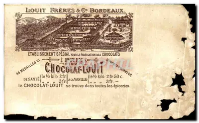 Chocolat-Louit — propaganda para chocolates — Louit Frères & Cie Bordeaux — Verso