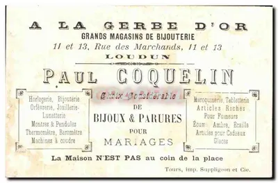 Paul Coquelin — Reclamekaart voor de grote juwelierwinkels in Loudun — uitgever Paul Coquelin, serie-nummer niet zichtbaar — Achterkant