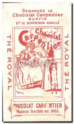 Mulher em uniforme de socorrista — propaganda para o Chocolate Carpentier — editor H. Germain, número de série não visível — Verso