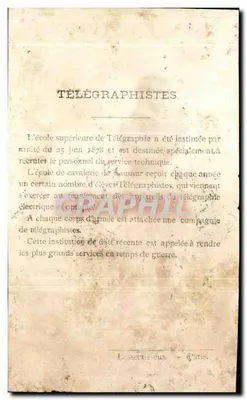 Telegrafe — Soldado em uniforme com aparelho — editor Lassertis-Neu, Paris — Verso