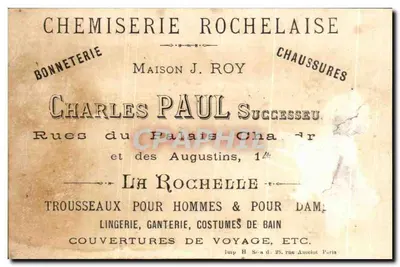 Caricature de Charles Paul Roy — successeur de la Maison J. Roy — éditeur IMP. H. Sicard, 98 rue Amelot, Paris — Verso