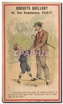 Pai e o pedaço de tijolo — Biscuits Guillout — Lith. J. Minot, Paris
