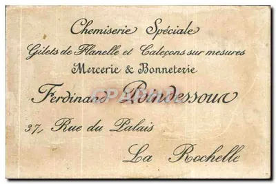 Dois crianças brincando com um barril — propaganda para a mercearia e confecção de roupas Ferdinand Poindessous, 37 rua do Palácio, La Rochelle — Verso