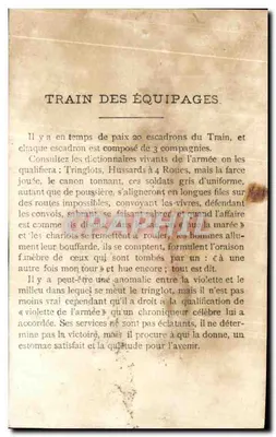 Trein van de troepen — soldaat in blauw en rood uniform met zwaard, wagen en paard — serie-nummer niet zichtbaar — Achterkant