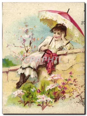 Mulher sentada sob um guarda-chuva — ilustração colorida — editor Poindessous, La Rochelle