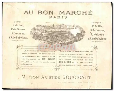 Mulher à margem do rio — publicidade para Au Bon Marché — litografia artística de Minot, editor Rye & Blanger, Paris — Verso