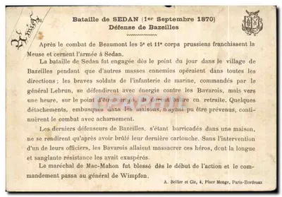 Imagem Batalha de Sedan 1870 Defesa de Bazeilles Militaria — Verso