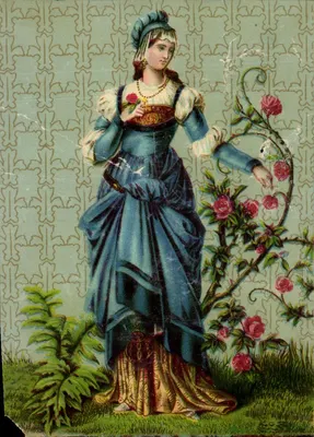 Mulher com vestido azul com rosa — Typ. Gombert, Merlin et Halluin (Nord) — Paul Airesse, Cambrai