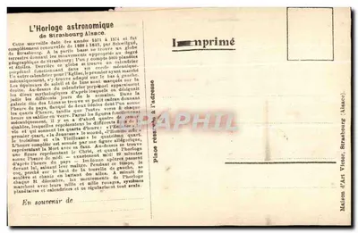 Het astronomische klokje van Straatsburg — Oost-Frans — Maison d'Art Victor, Straatsburg (Oost-Frankrijk) — Achterkant
